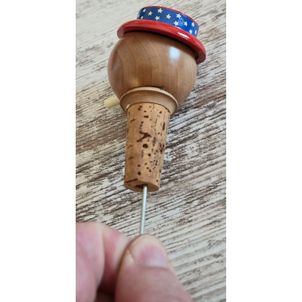 Vintage Wooden Novelty Face Bottle Stopper Funny Man Pipe Patriotic Hat Barware